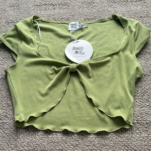 Princess Polly Lime Ribbed Tie-Front Crop Top